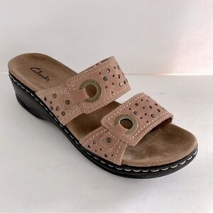 CLARKS Bendable’s Women Leather Slides Sandals Slip On Shoes Size 9.5 Medium